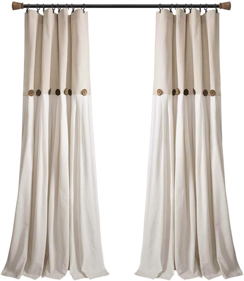 Color Block Linen Button Farmhouse Curtain Single Panel