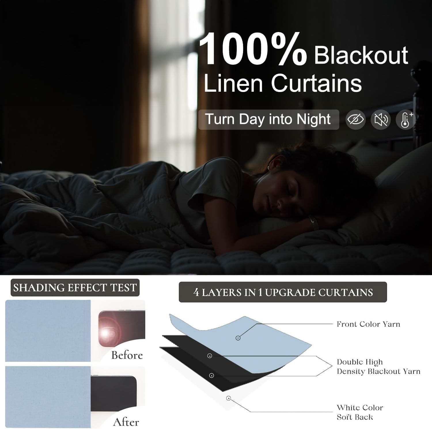 Light Blue Linen Blackout Curtains 2 Pack