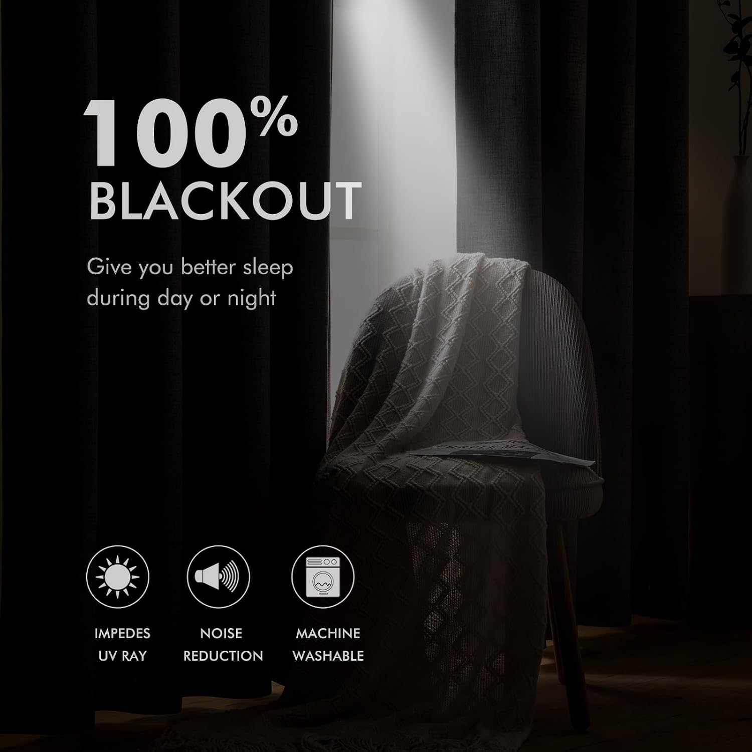 Natural Beige Linen Blackout Grommet Curtains 2 Pack