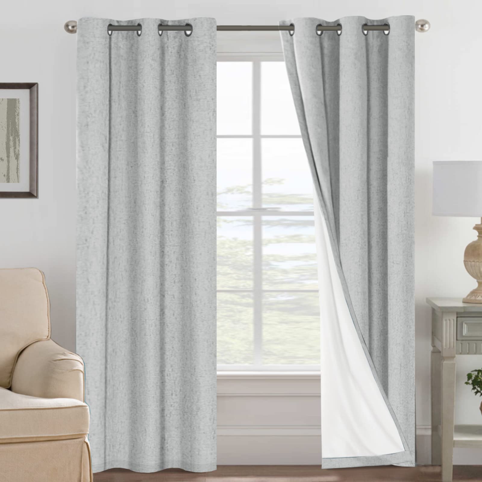 Glacier Gray Linen Blackout Door Curtain