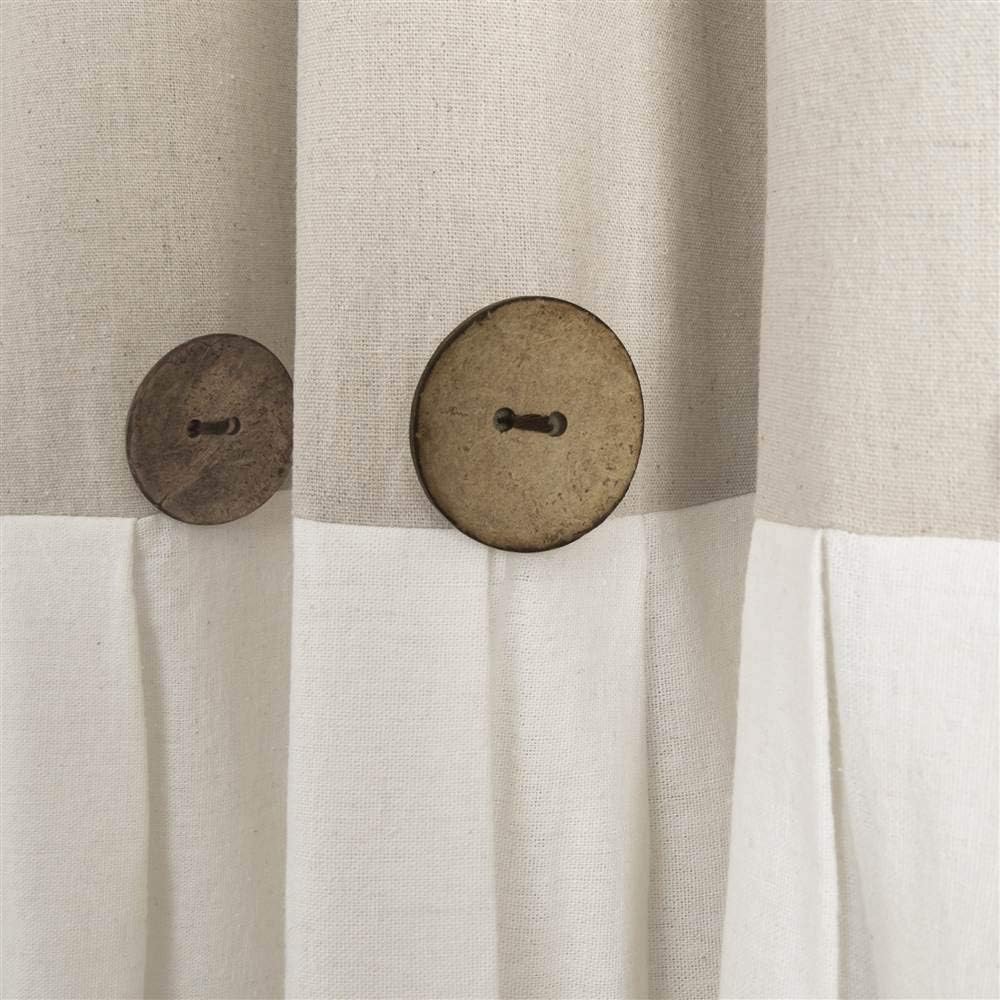 Color Block Linen Button Farmhouse Curtain Single Panel