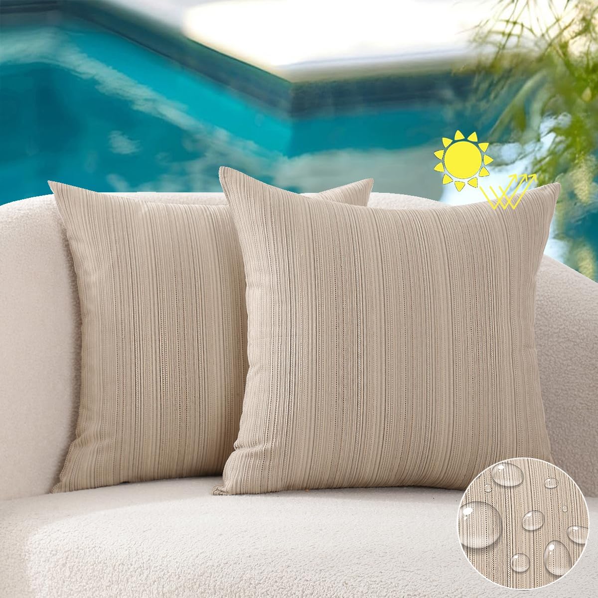 Beige Stripe Chenille Pillow Covers 2 Pack