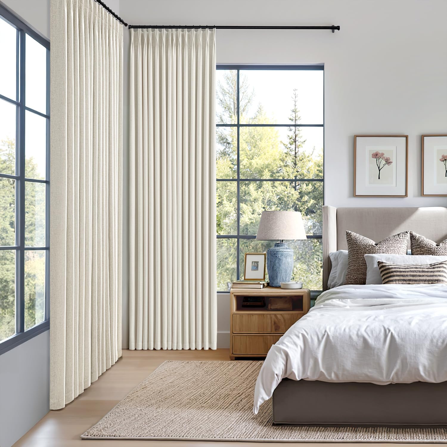 Natural Linen Pinch Pleat Blackout Curtains 2 Pack
