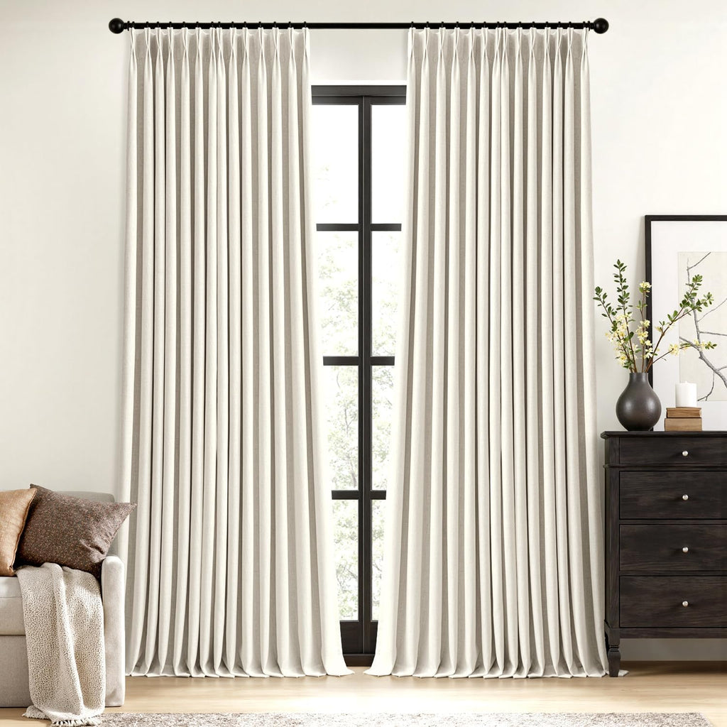 Natural Linen Pinch Pleat Blackout Curtains 2 Pack