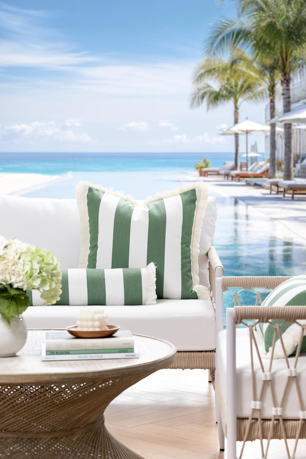 Green Striped Outdoor Pillow Cover 20x20