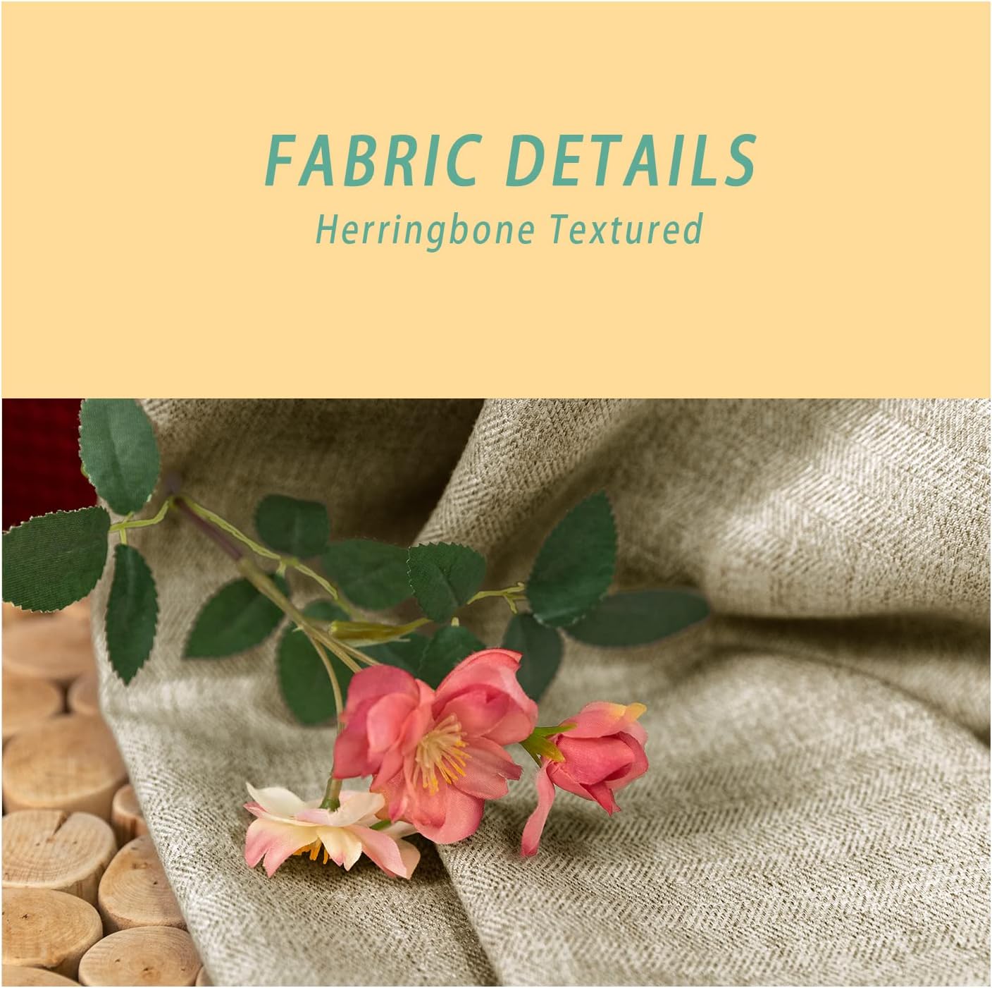Beige Herringbone Thermal Room Darkening Curtains 2 Pack