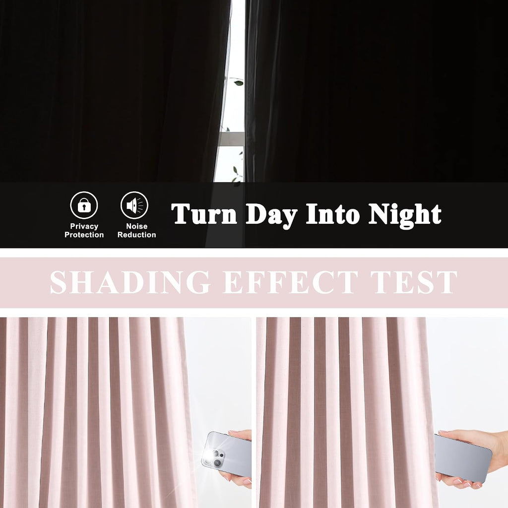 Pink Linen Blend Blackout Curtains 2 Pack