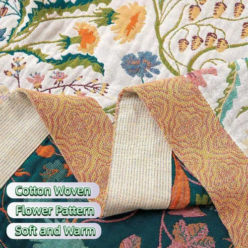 90x90 Floral Cotton Quilted Throw Blanket