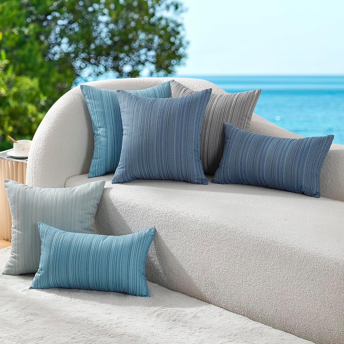 Blue Stripe Chenille Pillow Covers 2 Pack