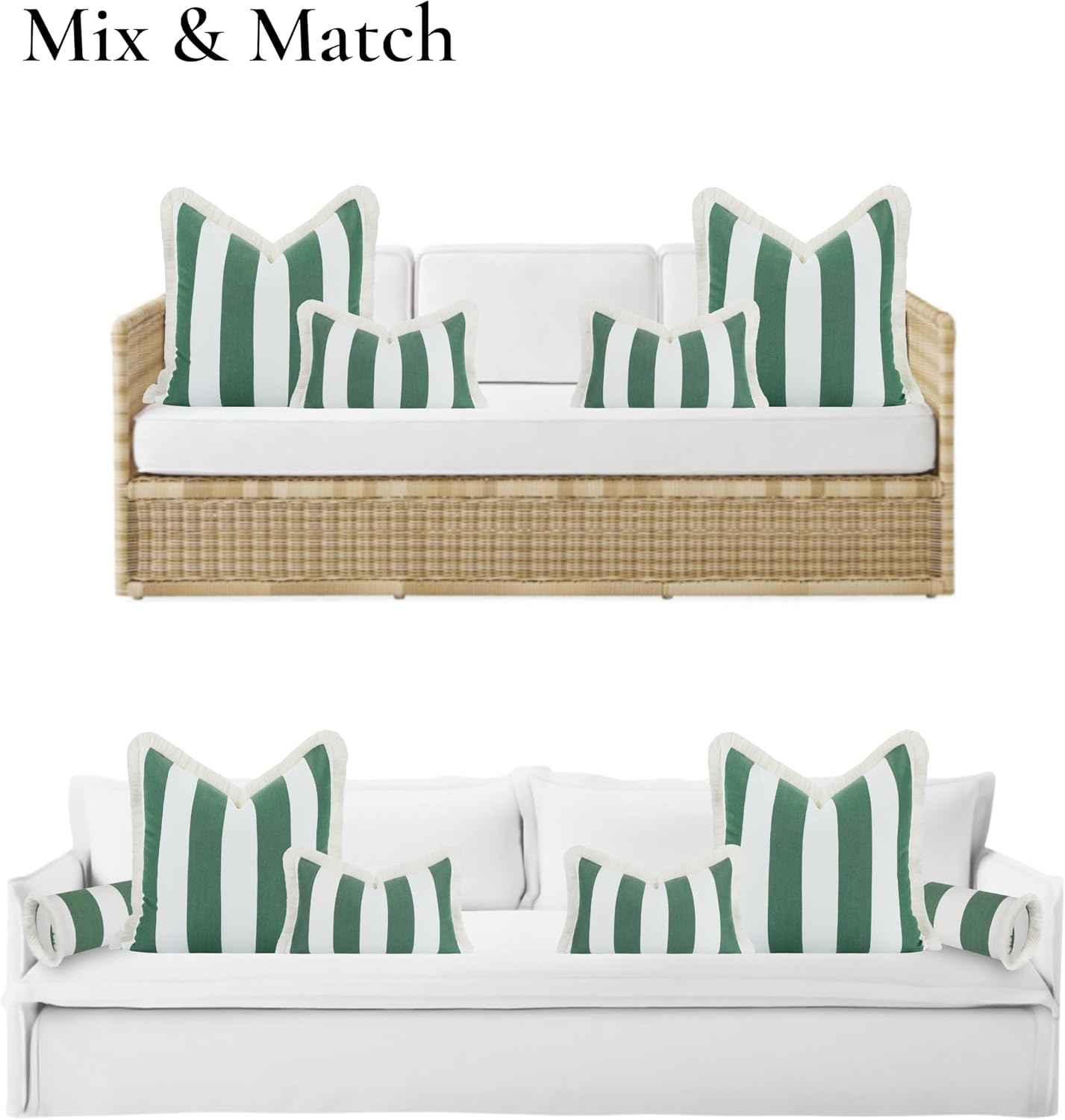 Green Striped Outdoor Pillow Cover 20x20