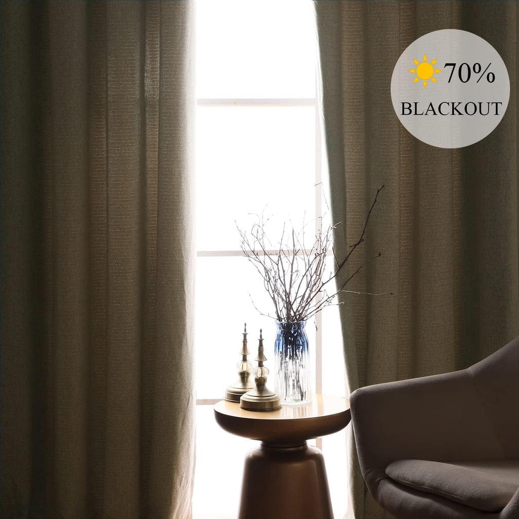 Beige Herringbone Thermal Room Darkening Curtains 2 Pack