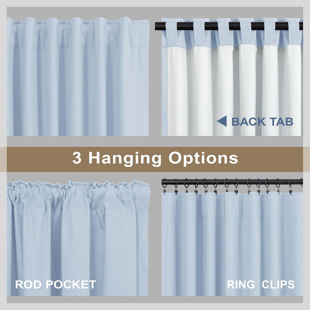Light Blue Linen Blackout Curtains 2 Pack
