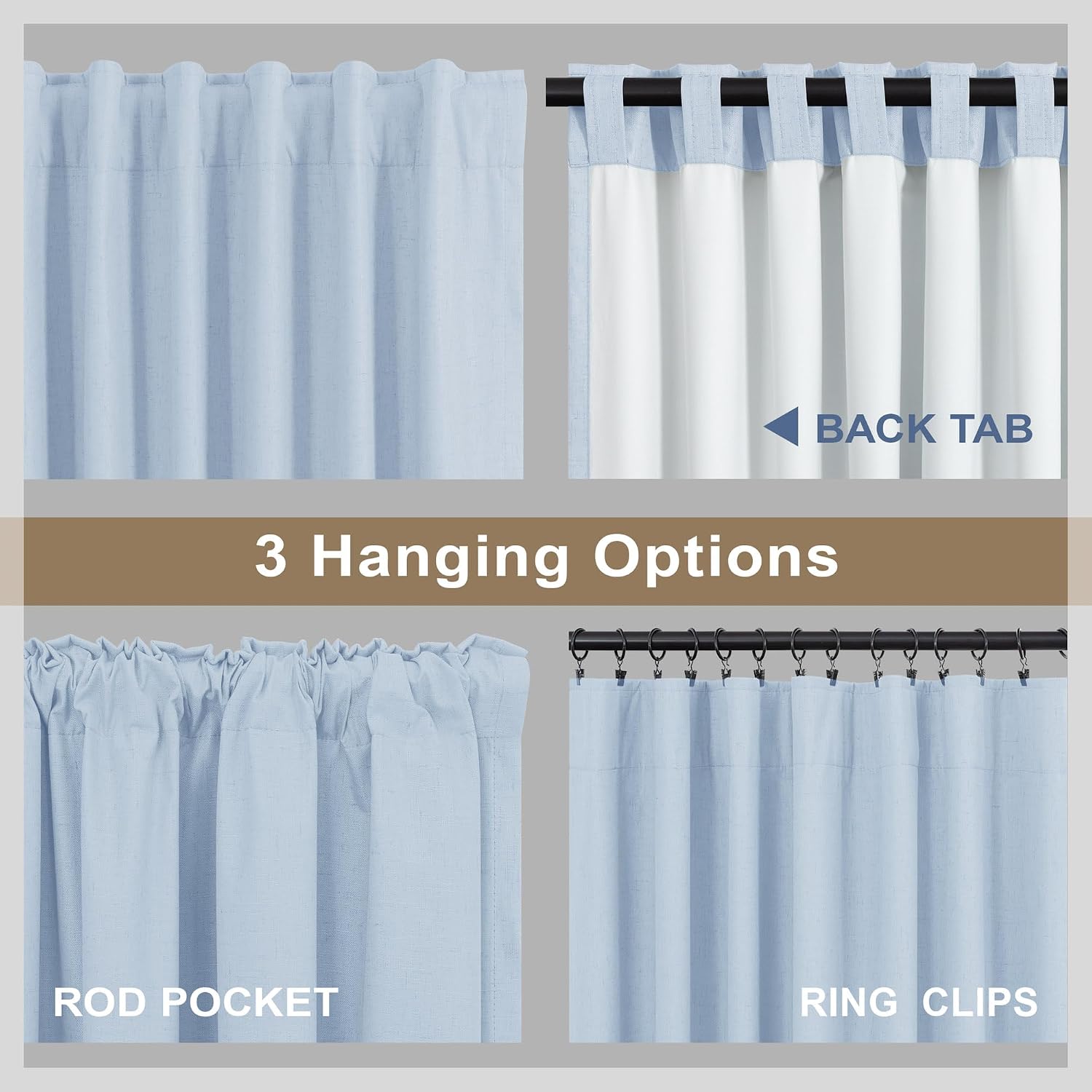 Light Blue Linen Blackout Curtains 2 Pack