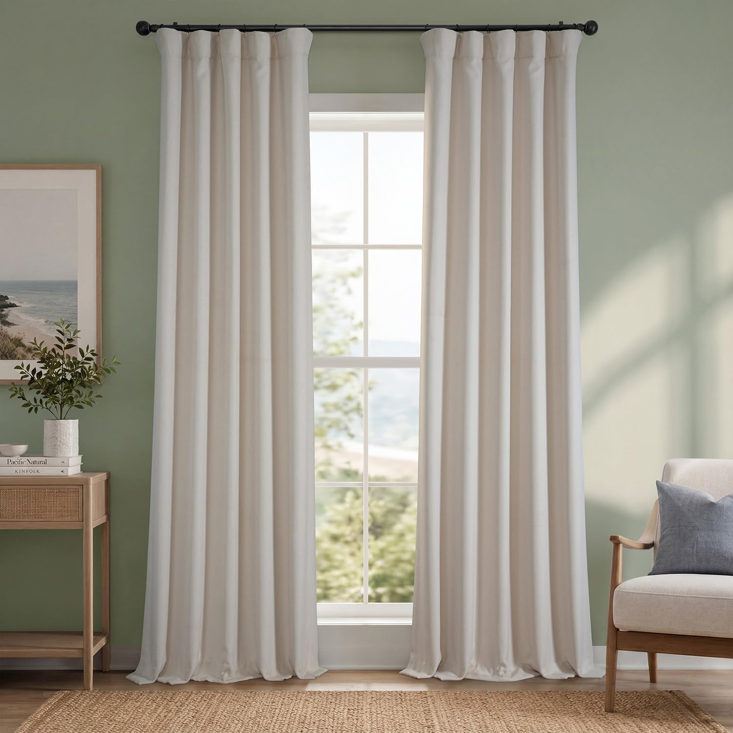 Birch Taupe Faux Linen Room Darkening Curtain 1 Panel