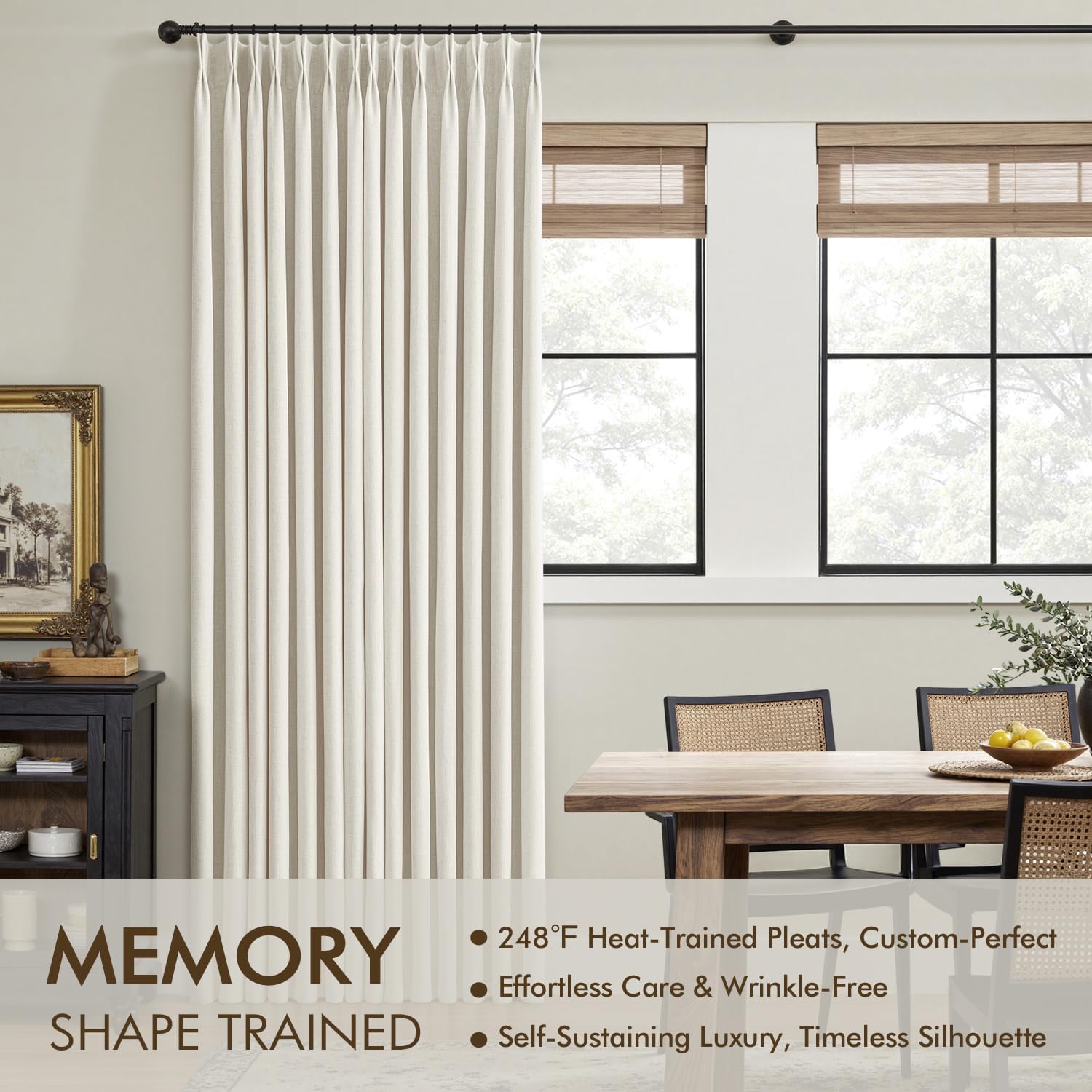 Natural Linen Pinch Pleat Blackout Curtains 2 Pack