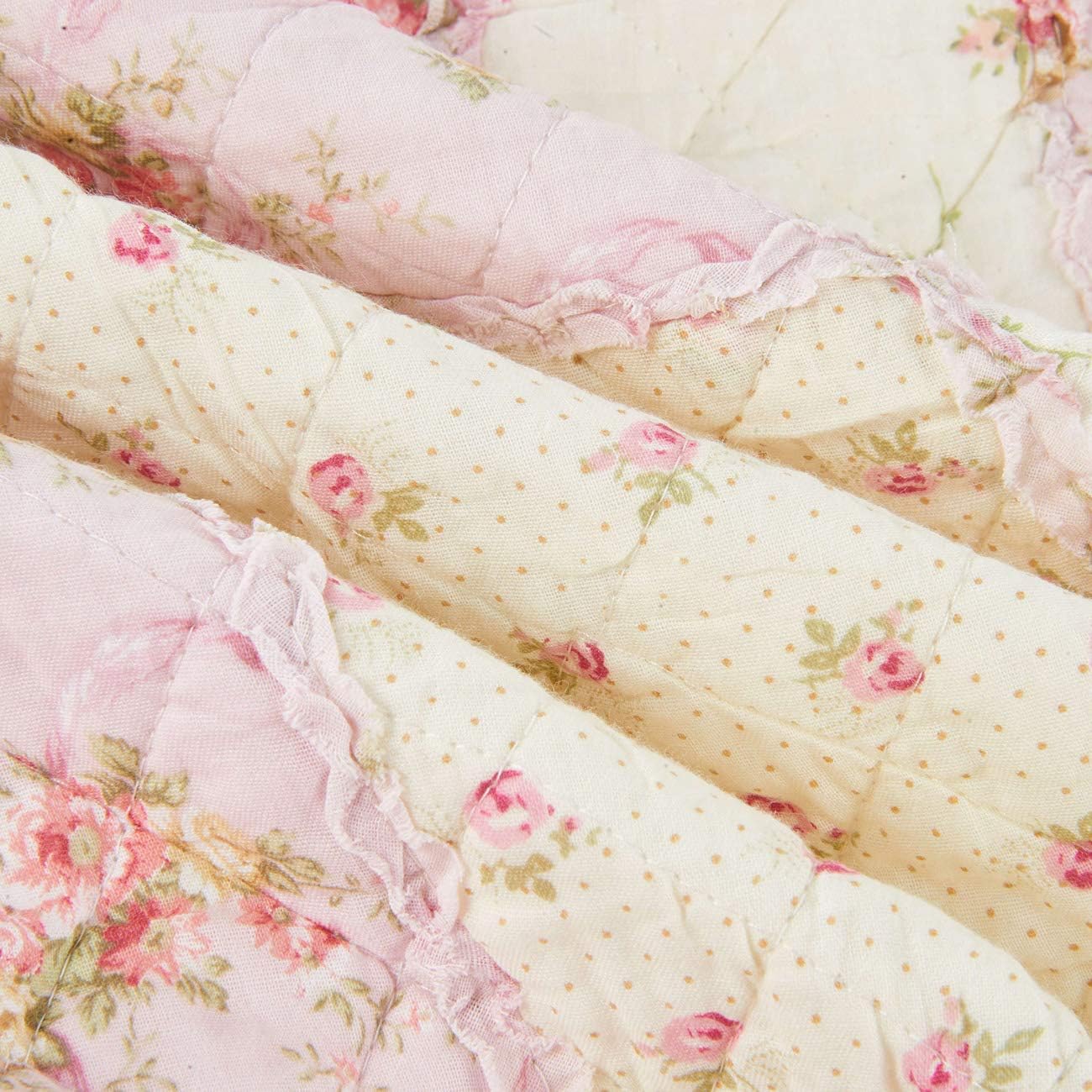 Pink Floral Patchwork Cotton Quilt Throw Blanket