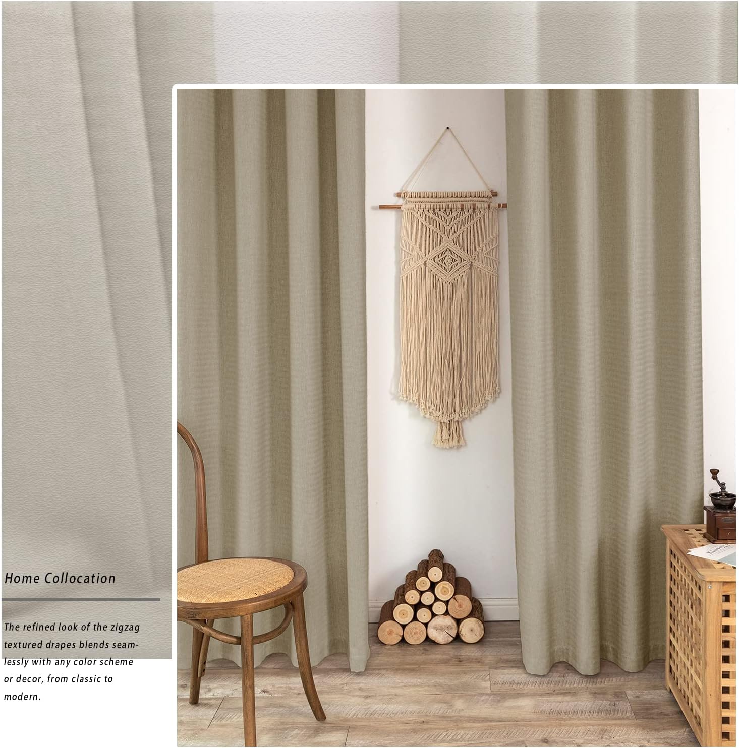 Beige Herringbone Thermal Room Darkening Curtains 2 Pack