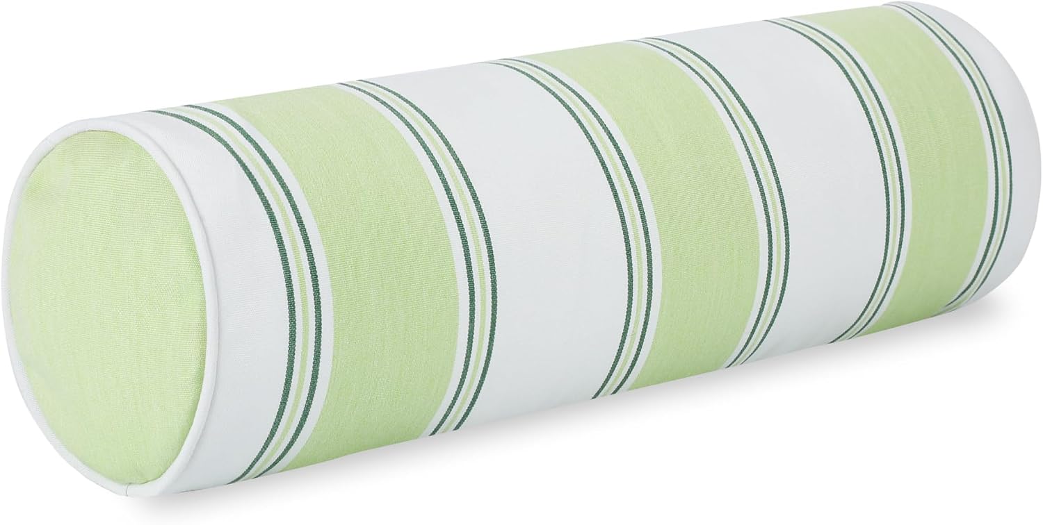 Striped Green Outdoor Bolster Pillow Cover