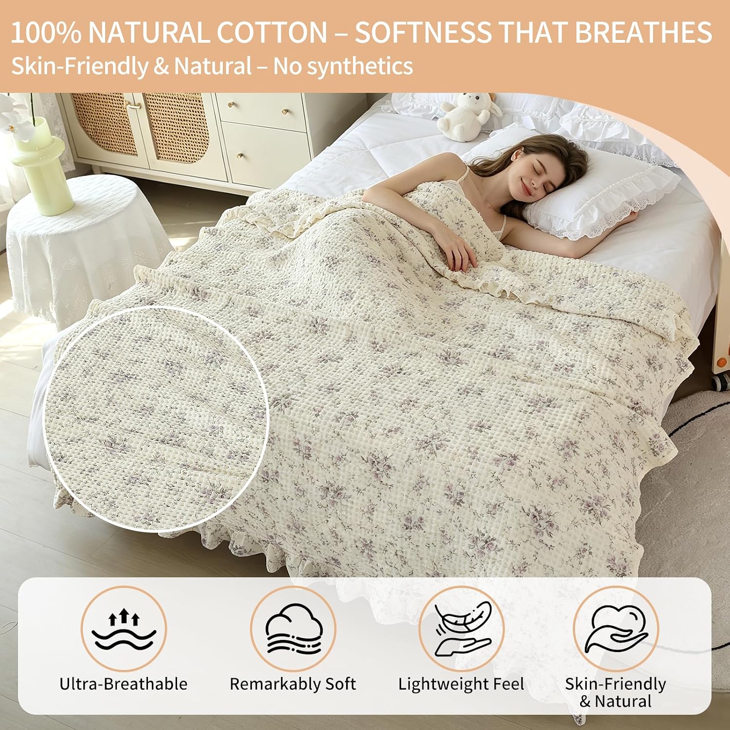Smoke Gray Cotton Thermal Blanket Queen Size