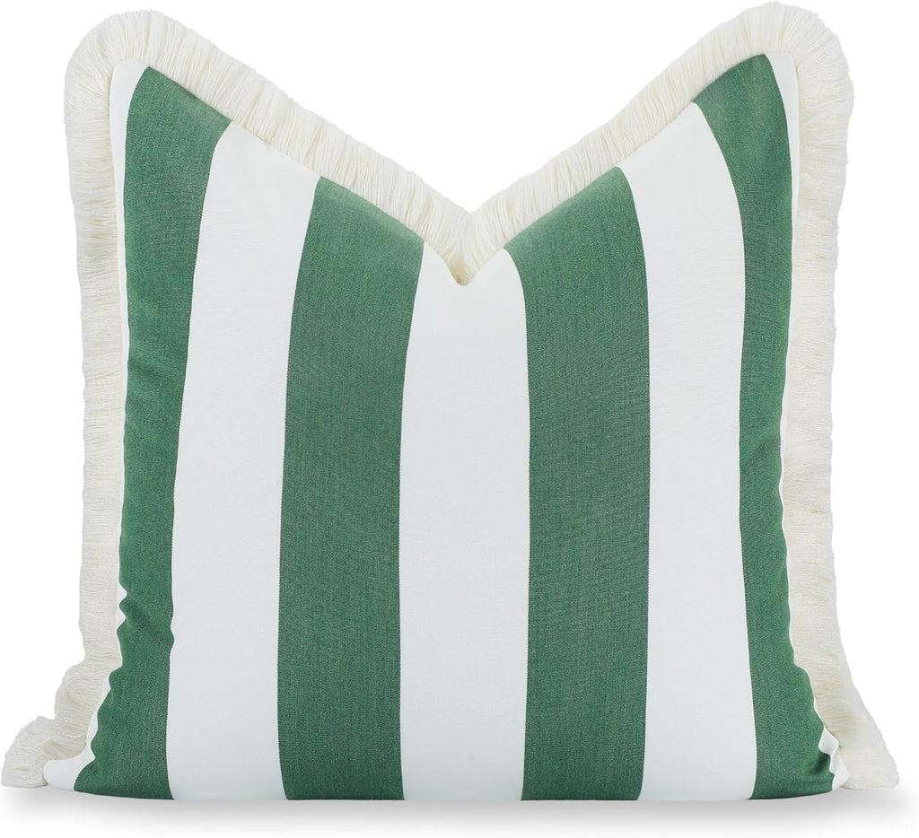 Green Striped Outdoor Pillow Cover 20x20
