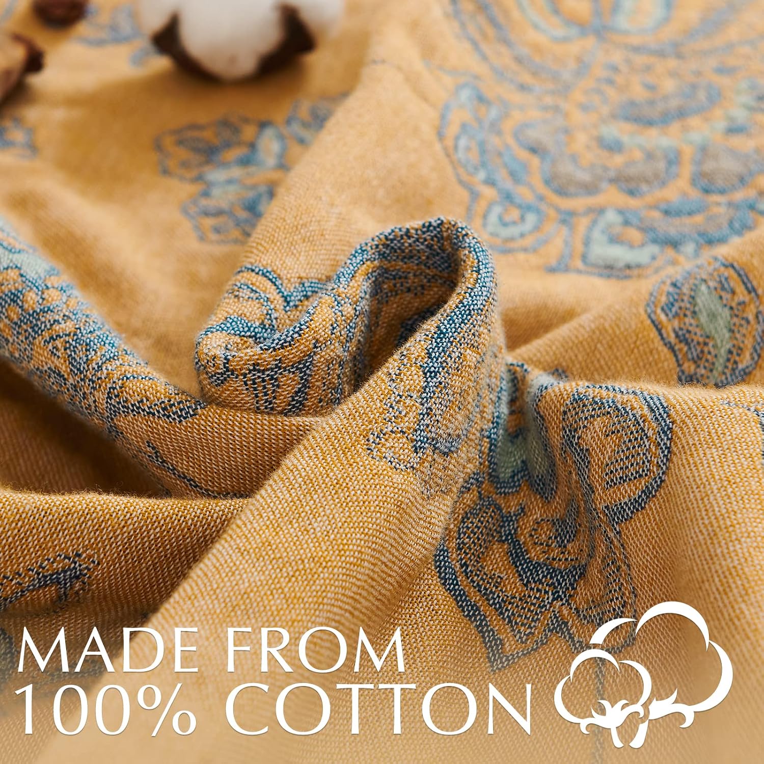 Yellow Blue Floral Muslin Throw Blanket Twin