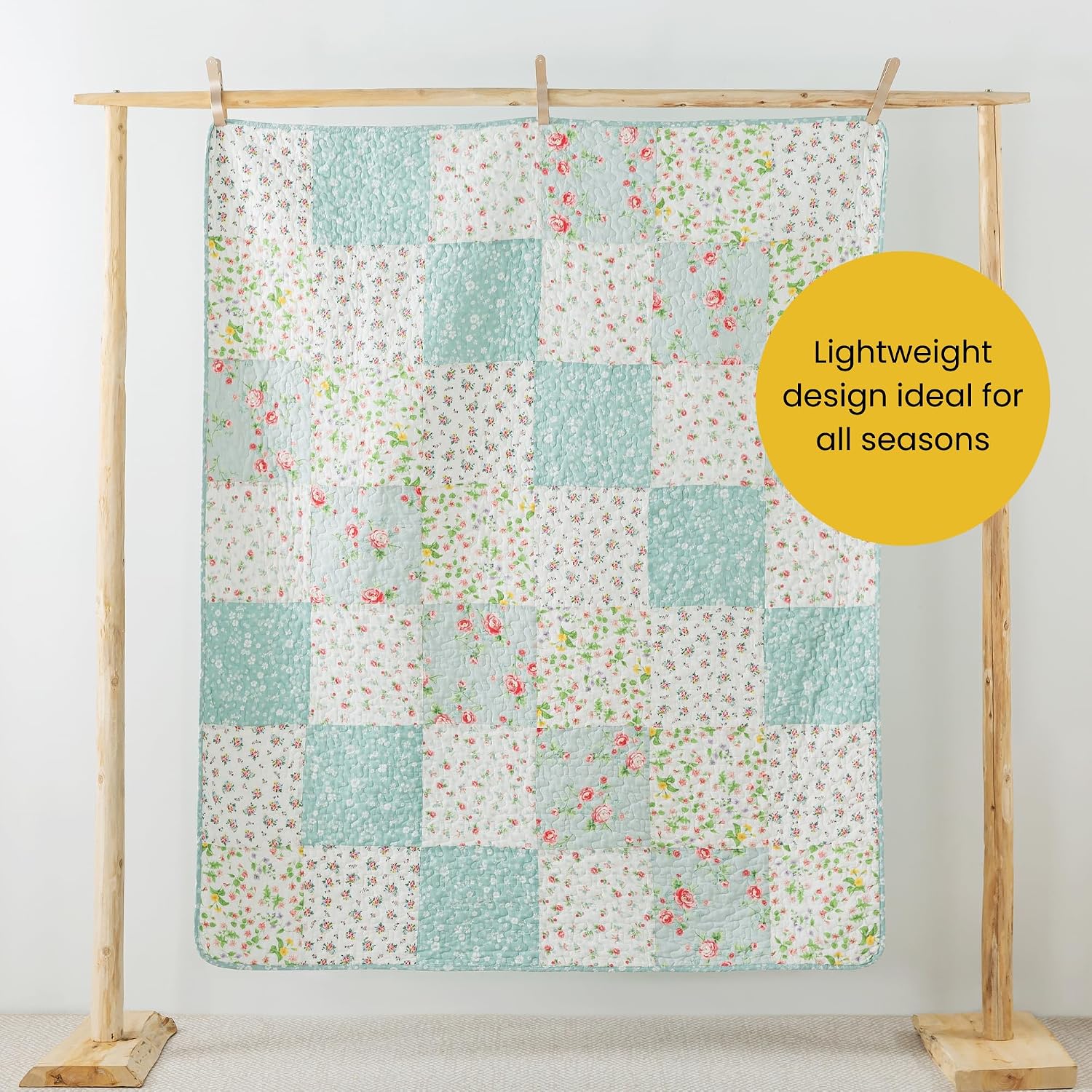Blue Floral Patchwork Cotton Throw Blanket