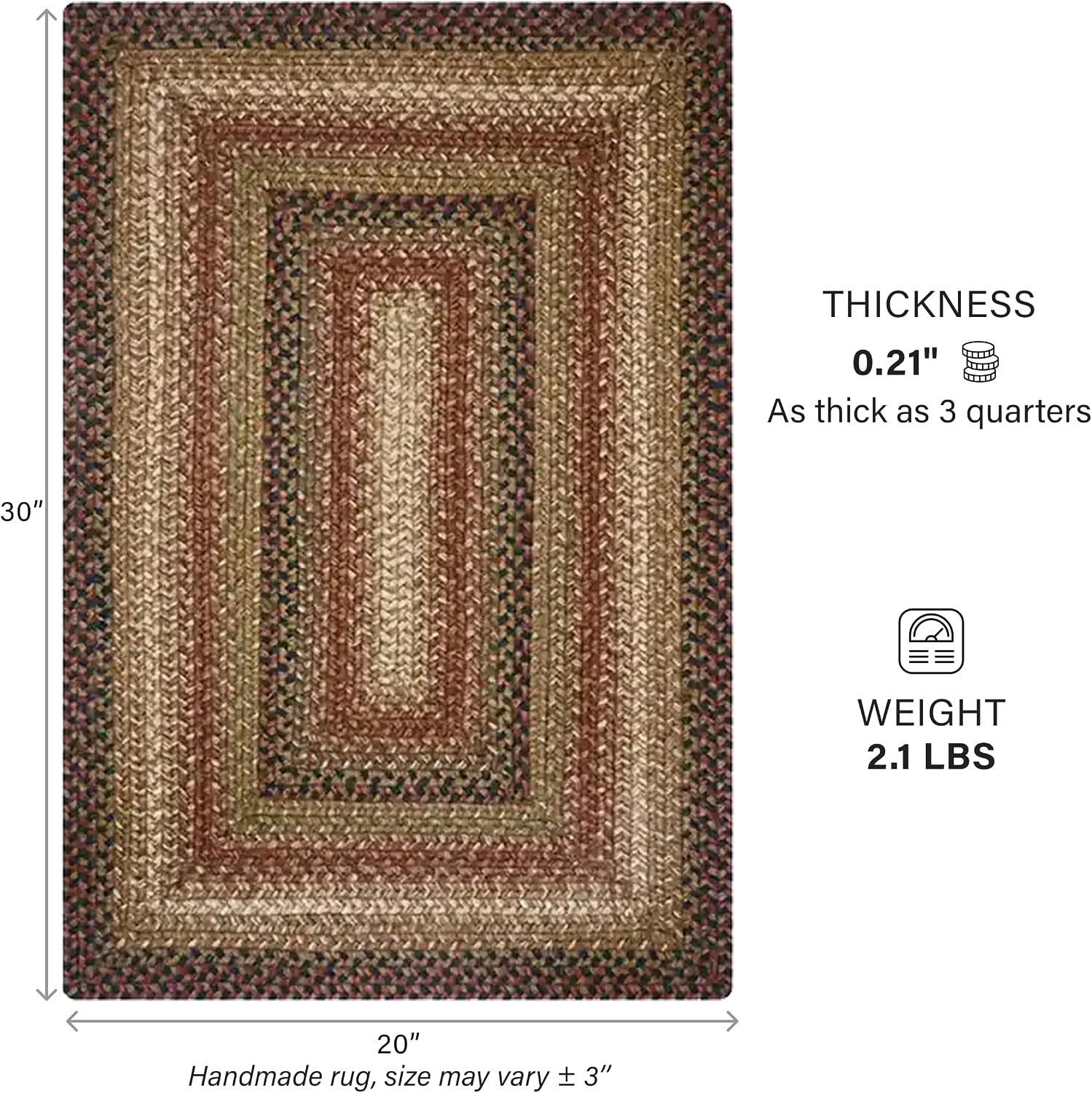Black Brown Braided Jute Rug 20x30