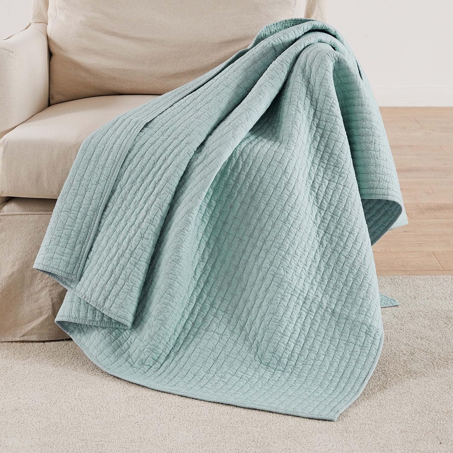 Blue Haze Cross Stitch Cotton Throw Blanket