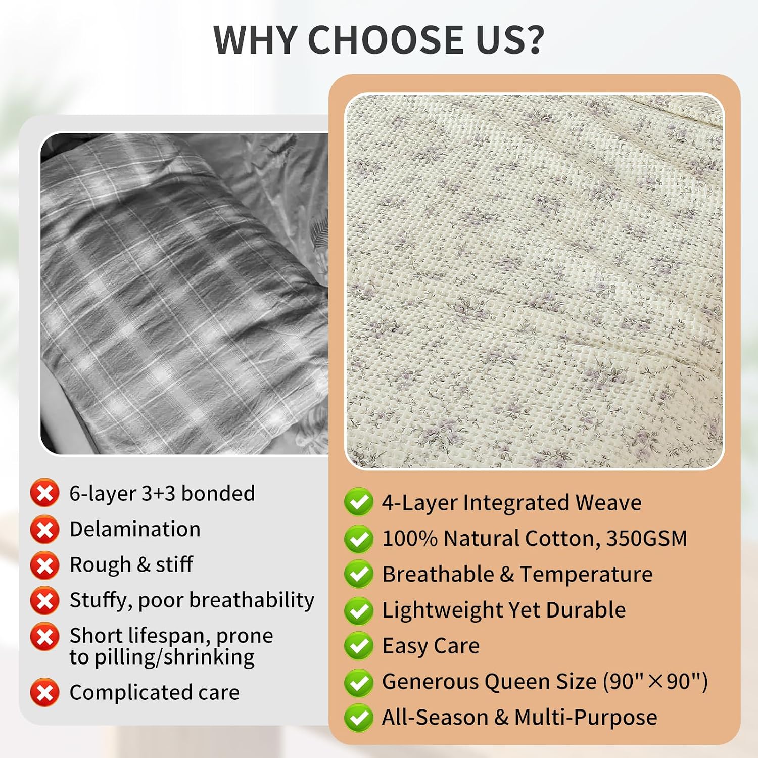 Smoke Gray Cotton Thermal Blanket Queen Size