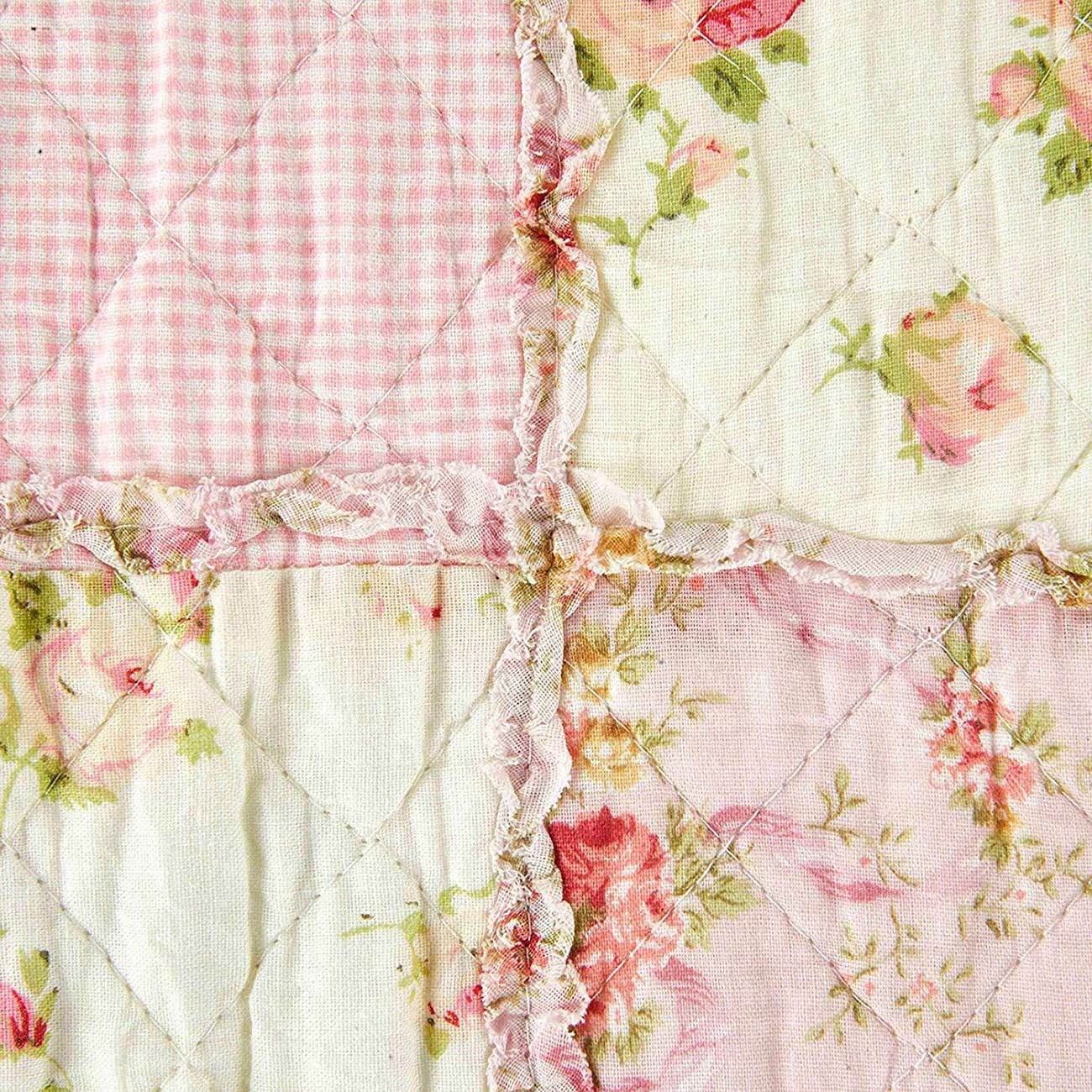 Pink Floral Patchwork Cotton Quilt Throw Blanket