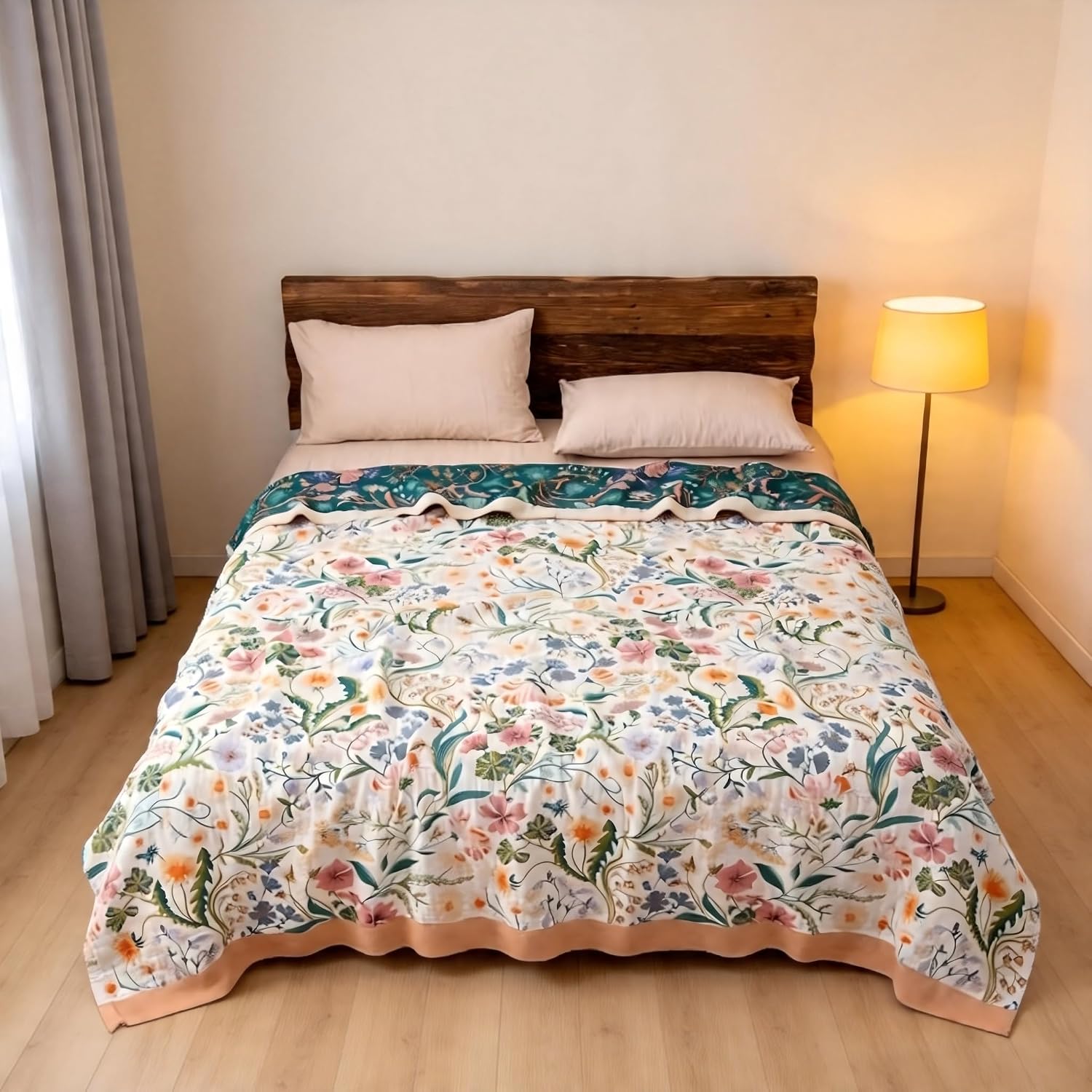 90x90 Floral Cotton Quilted Throw Blanket