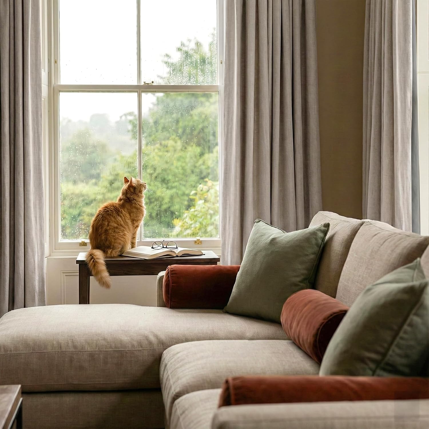 Natural Beige Linen Blackout Curtains 2 Pack