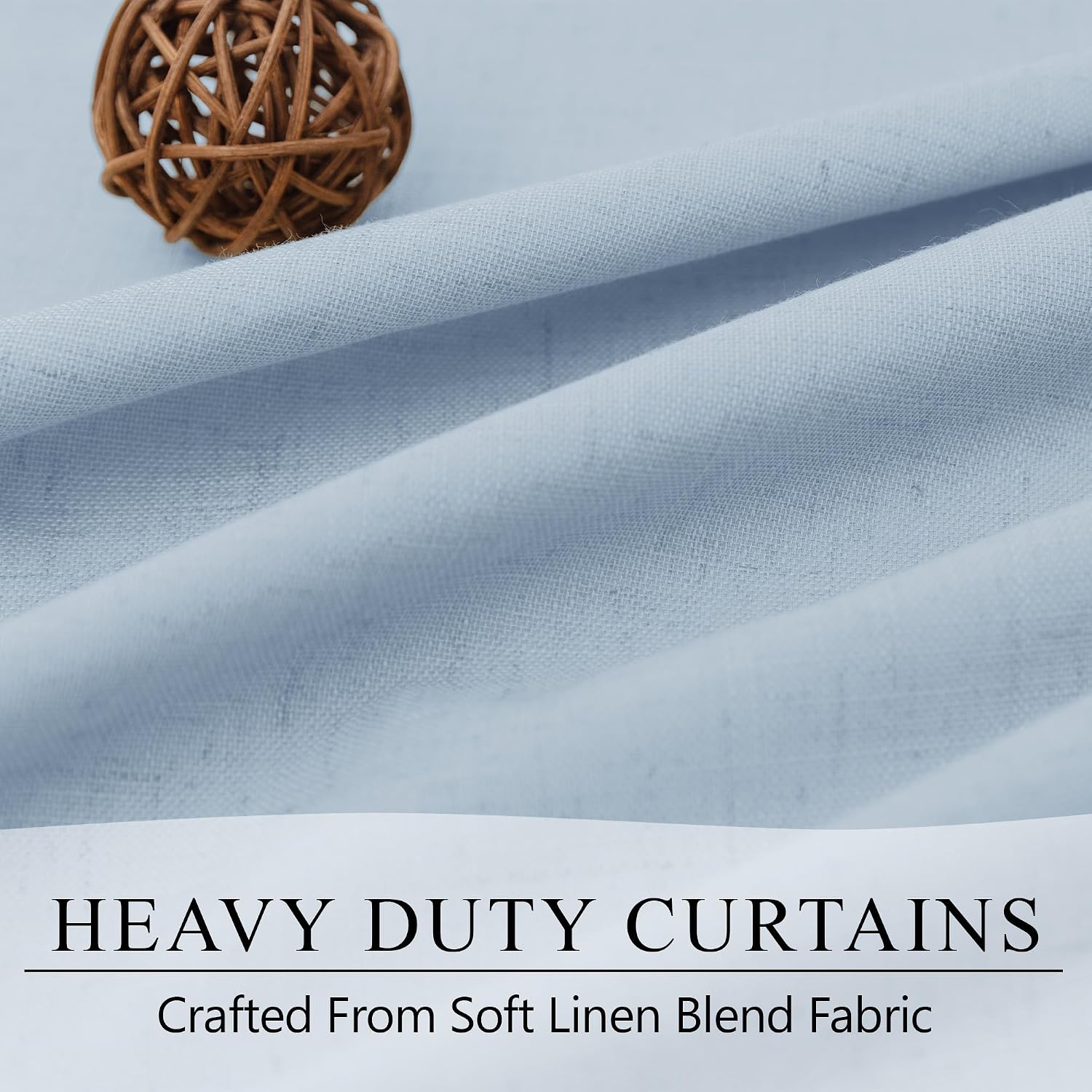 Light Blue Linen Blackout Curtains 2 Pack