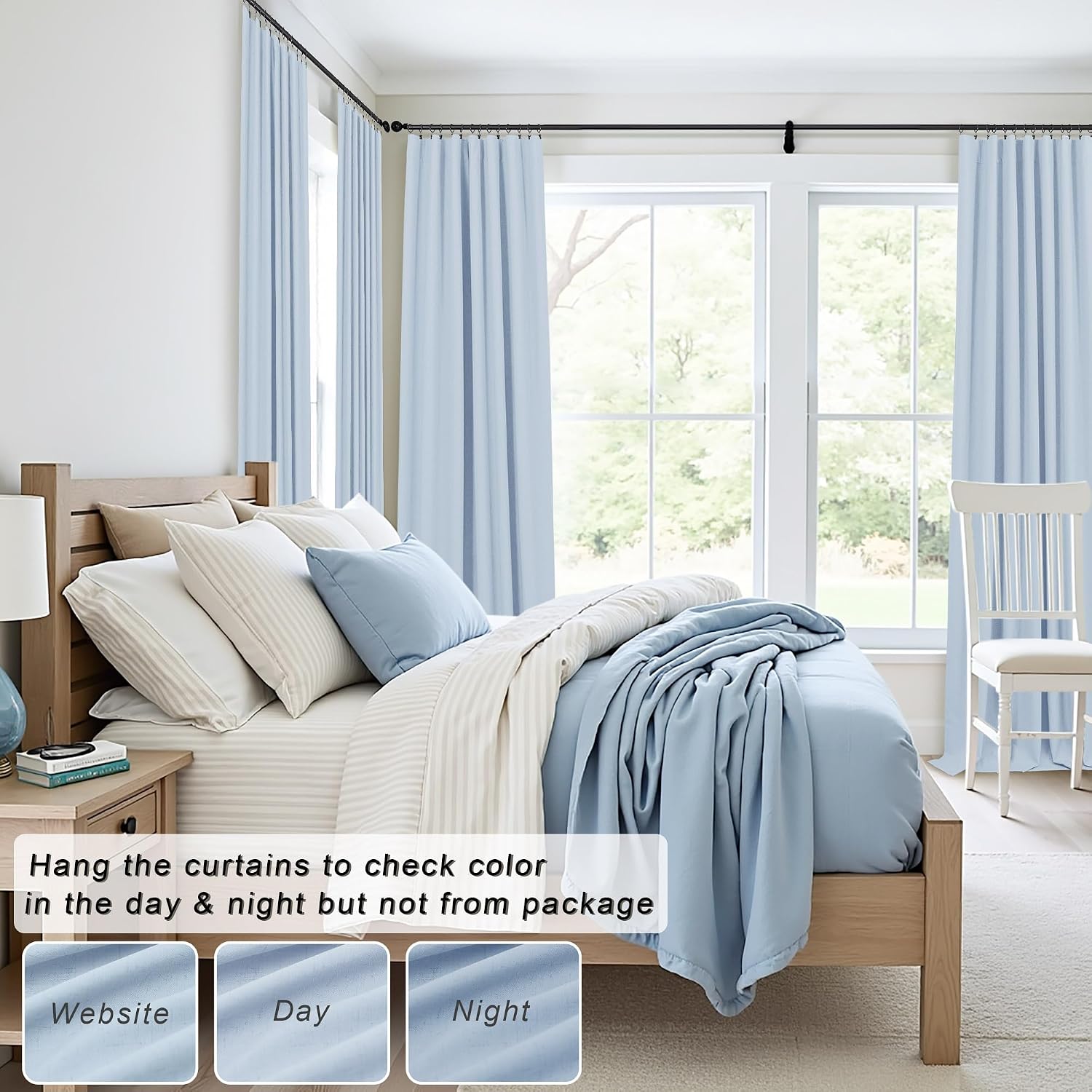 Light Blue Linen Blackout Curtains 2 Pack