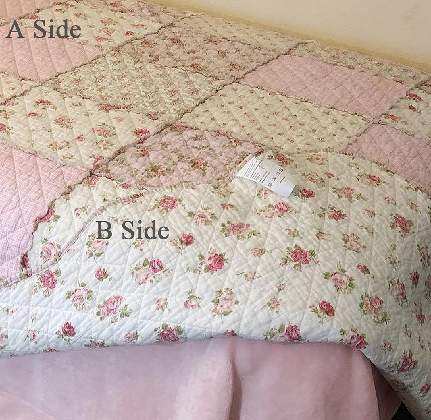 Pink Floral Patchwork Cotton Quilt Throw Blanket