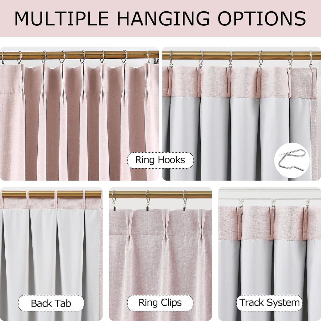 Pink Linen Blend Blackout Curtains 2 Pack