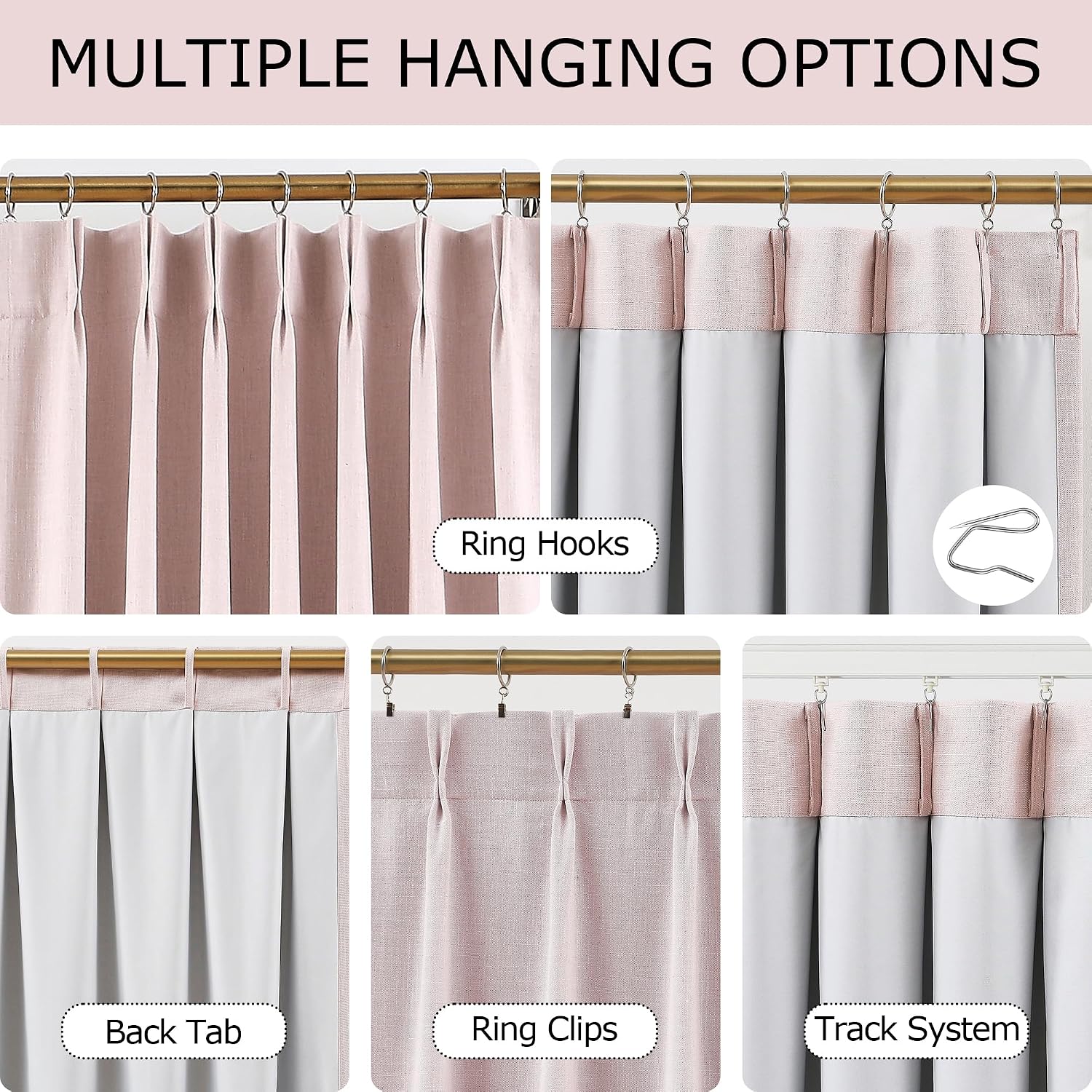 Pink Linen Blend Blackout Curtains 2 Pack