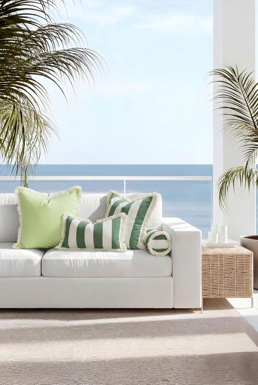Green Striped Outdoor Pillow Cover 20x20