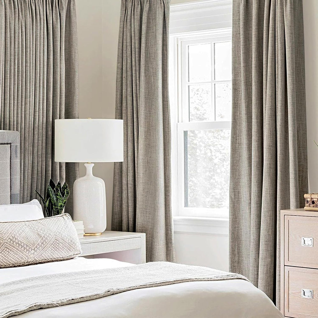 Greige Linen Blackout Grommet Curtains 2 Pack
