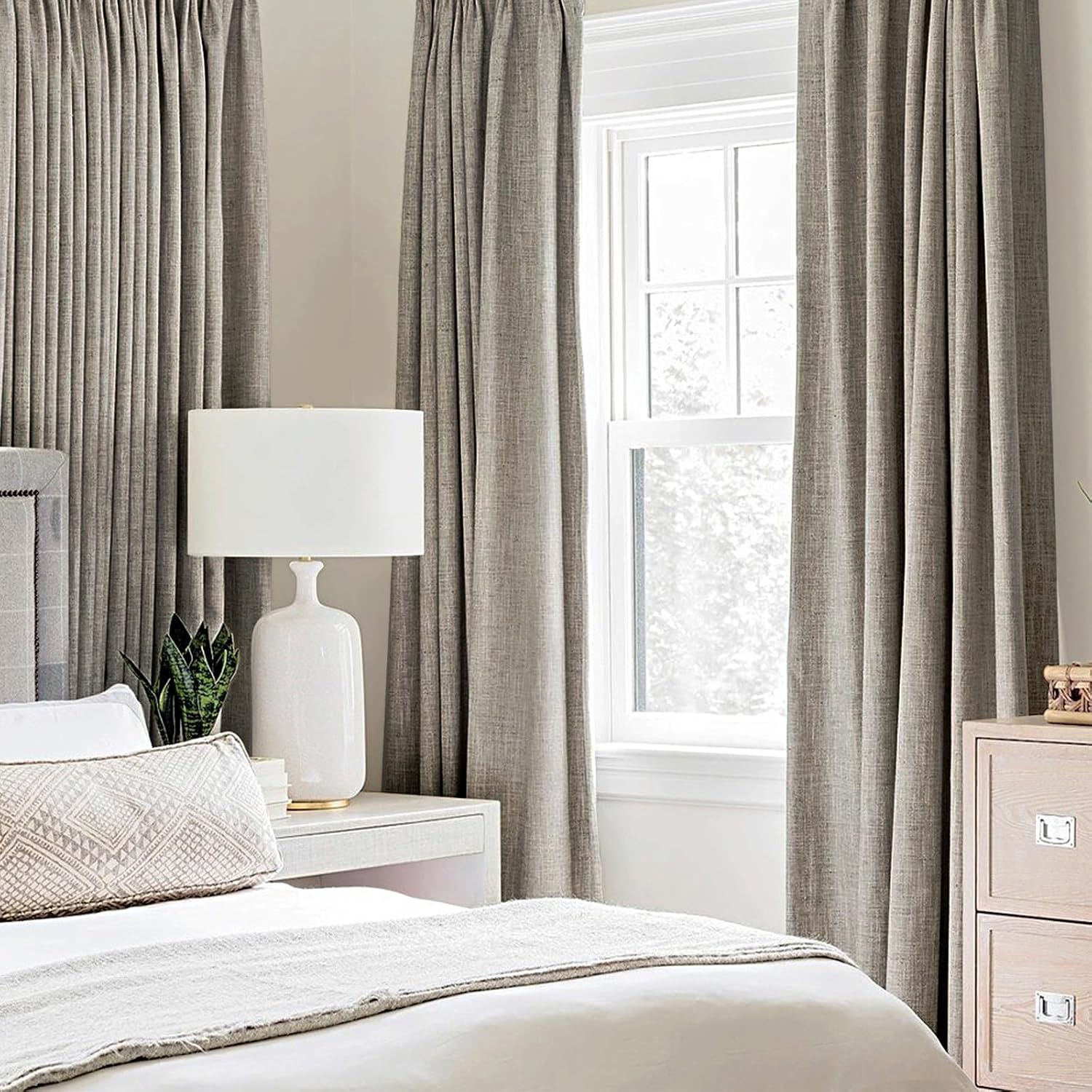 Greige Linen Blackout Grommet Curtains 2 Pack