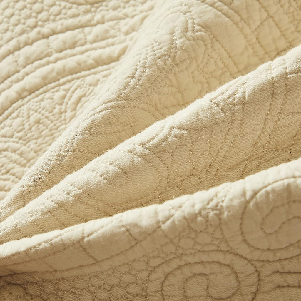 Beige Sunflower Cotton Quilted Throw Blanket