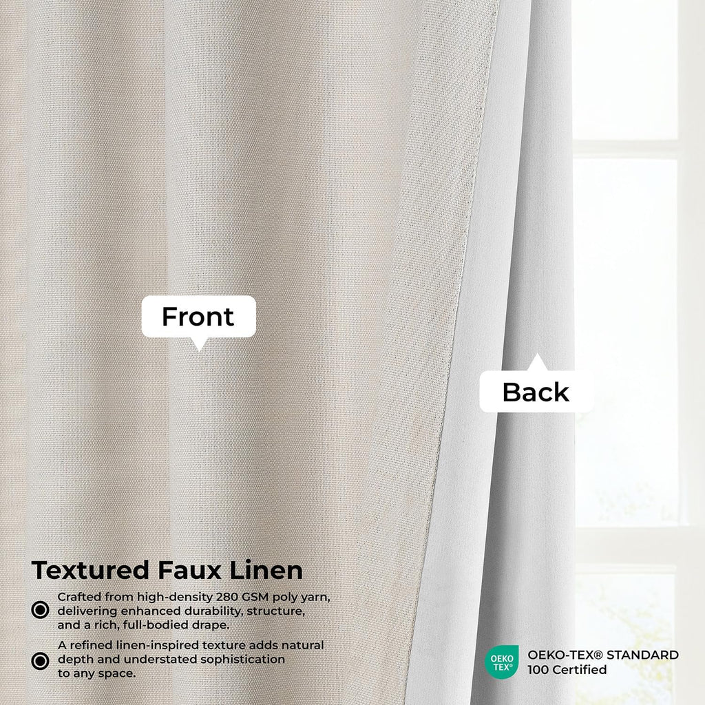 Birch Taupe Faux Linen Room Darkening Curtain 1 Panel
