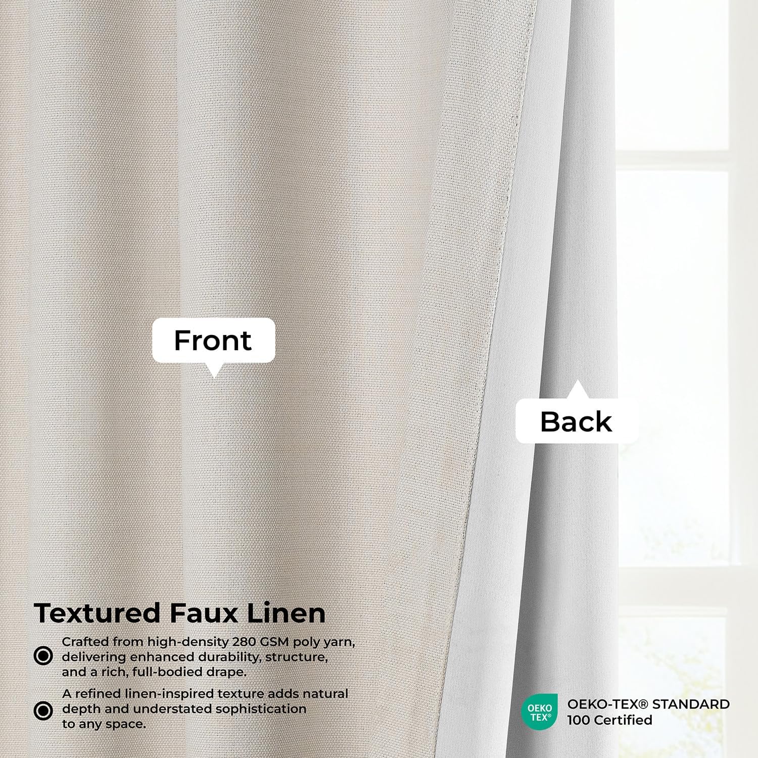 Birch Taupe Faux Linen Room Darkening Curtain 1 Panel