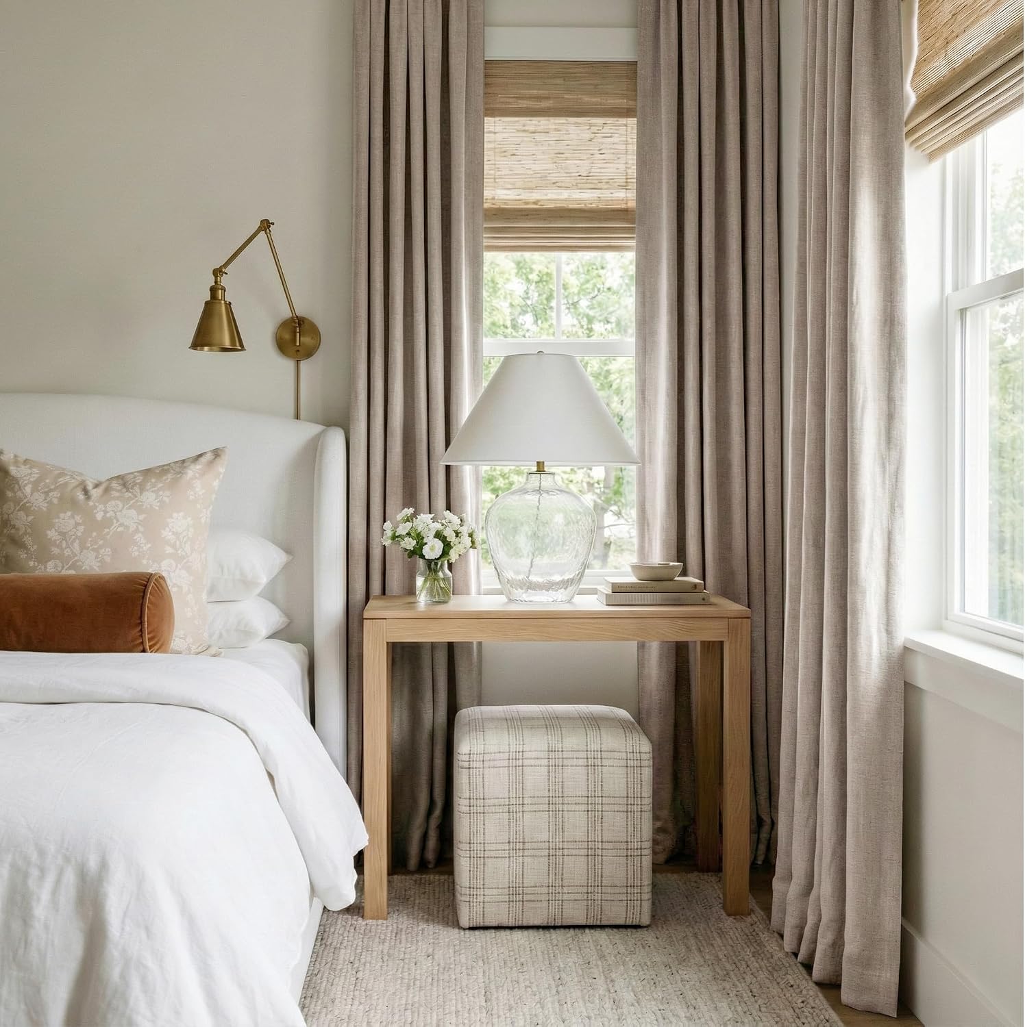 Natural Beige Linen Blackout Curtains 2 Pack