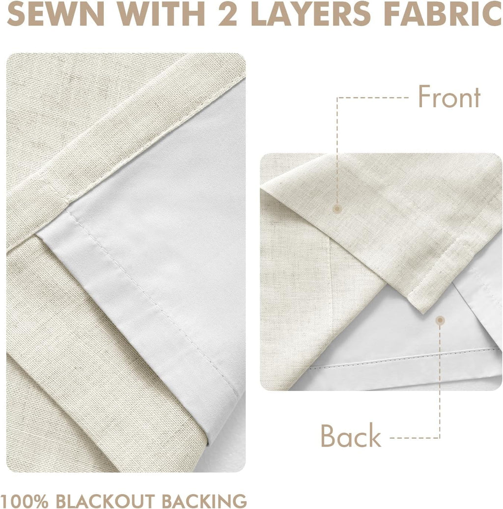 Natural Linen Pinch Pleat Blackout Curtains 2 Pack