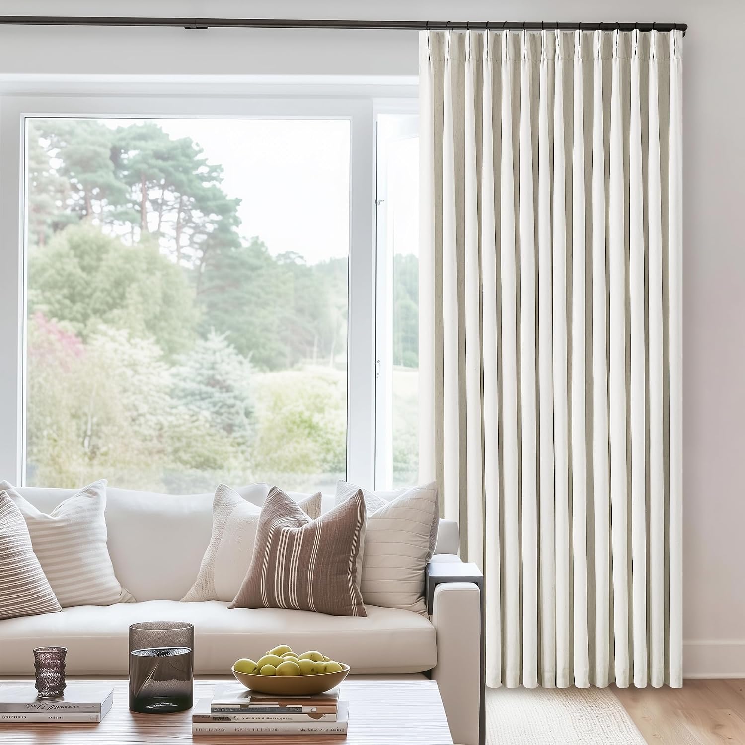 Natural Cream Pinch Pleat Linen Blackout Curtains 2 Pack