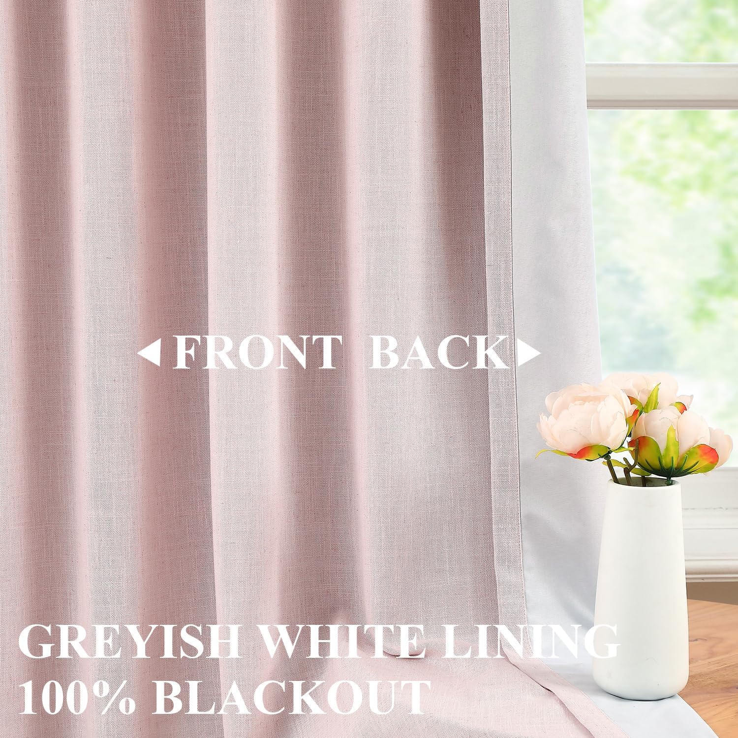 Pink Linen Blend Blackout Curtains 2 Pack