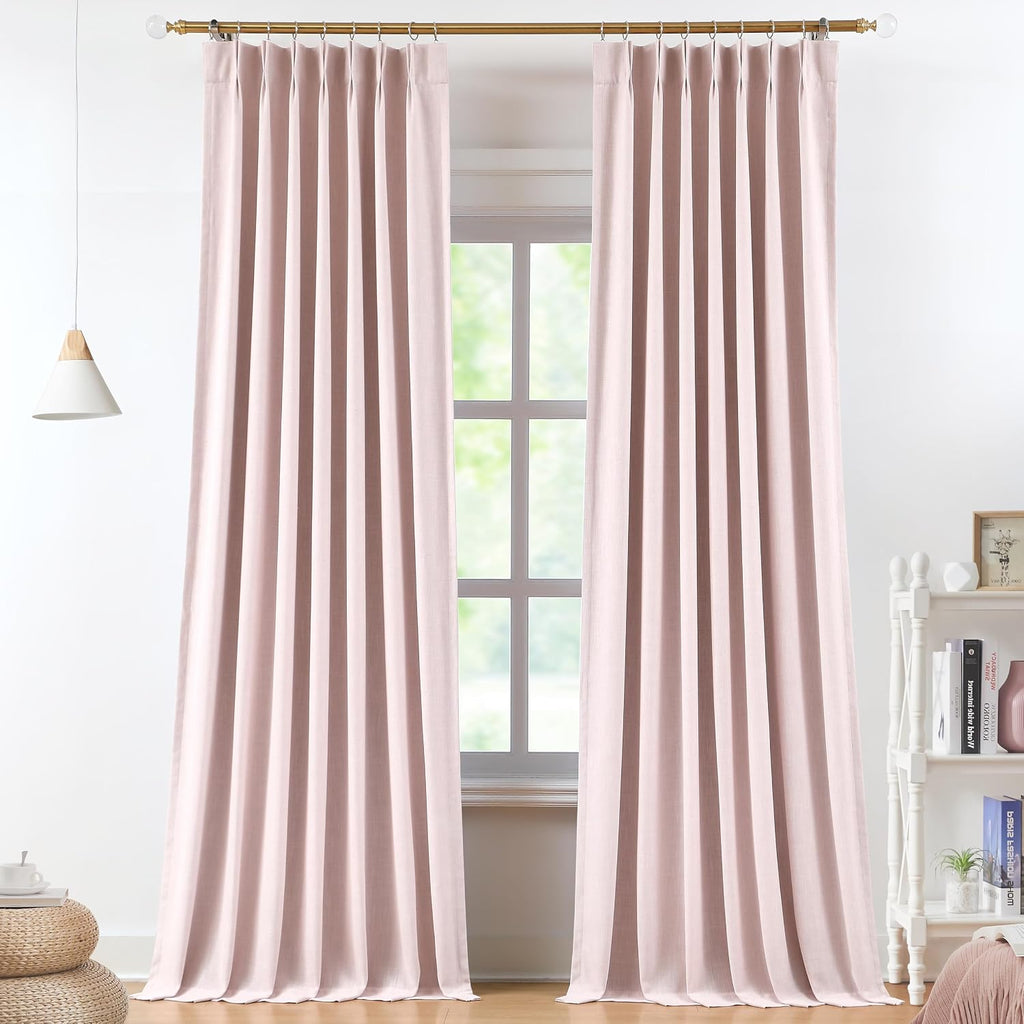 Pink Linen Blend Blackout Curtains 2 Pack
