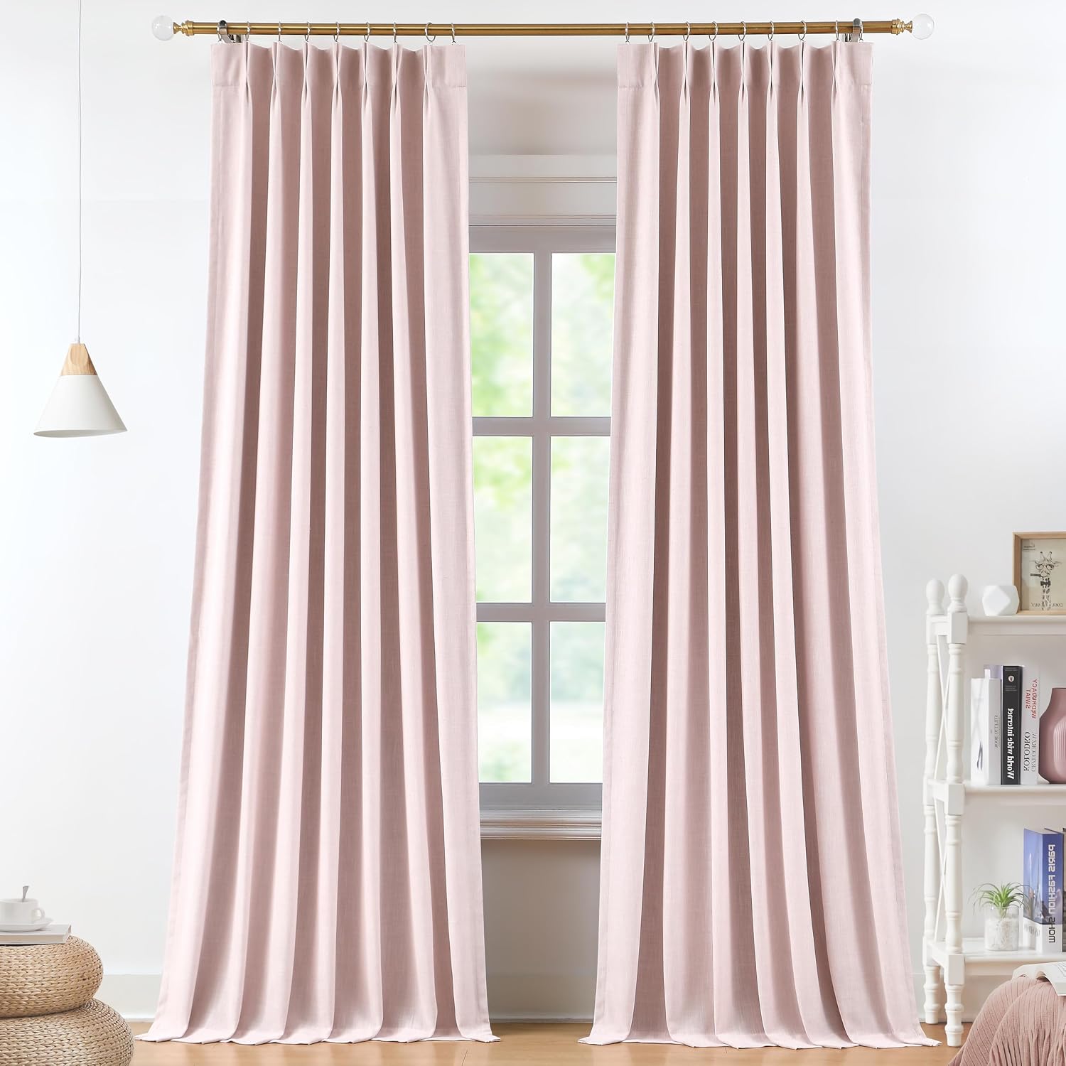 Pink Linen Blend Blackout Curtains 2 Pack