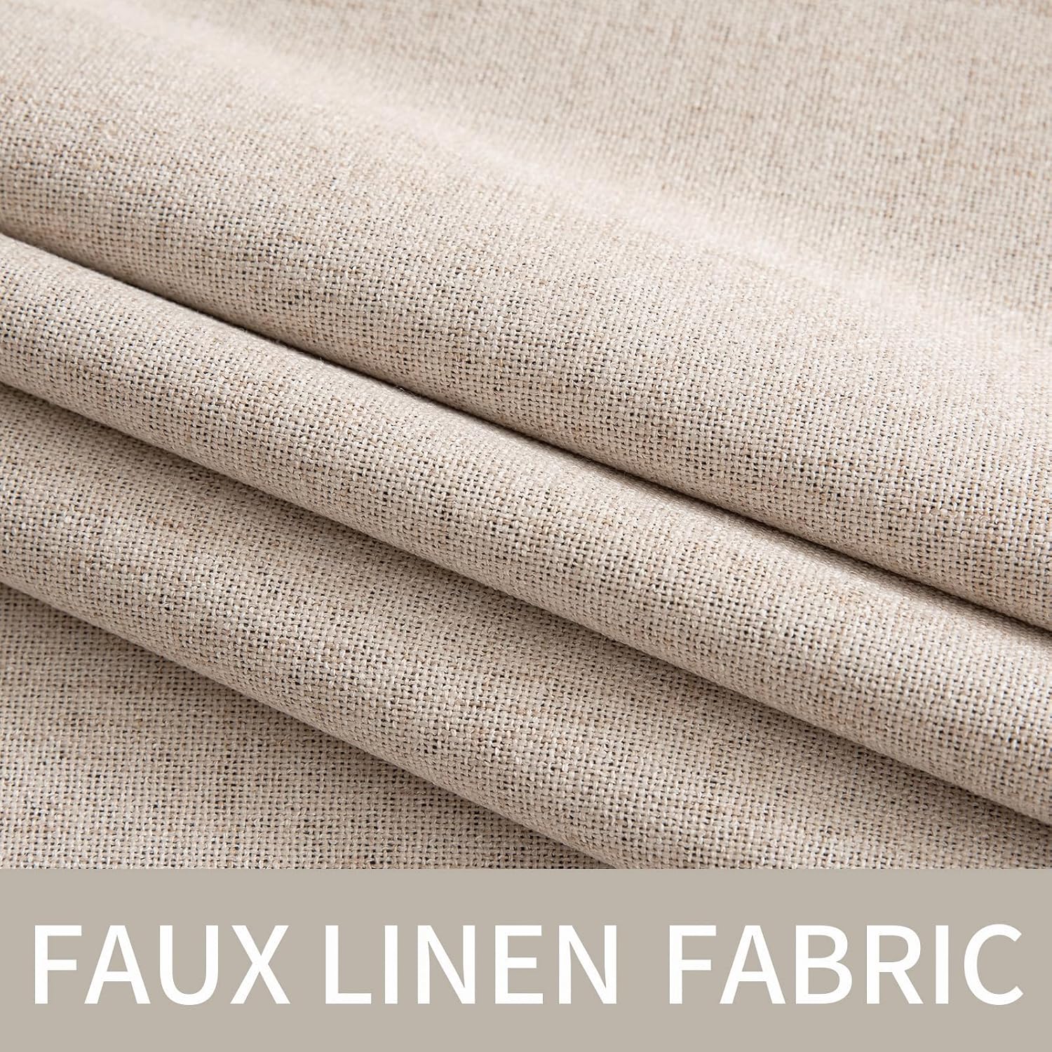 Natural Beige Linen Blackout Grommet Curtains 2 Pack